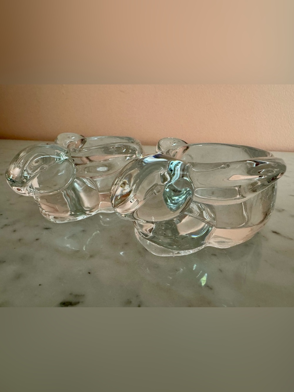 Indiana Glass Adorable Clear Glass Bunny Rabbit Votive Candle Holders, Pair